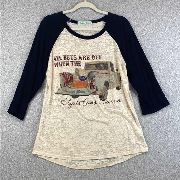Southern Grace burnout tee raglan sleeve tailgate party XL - Picture 1 of 9
